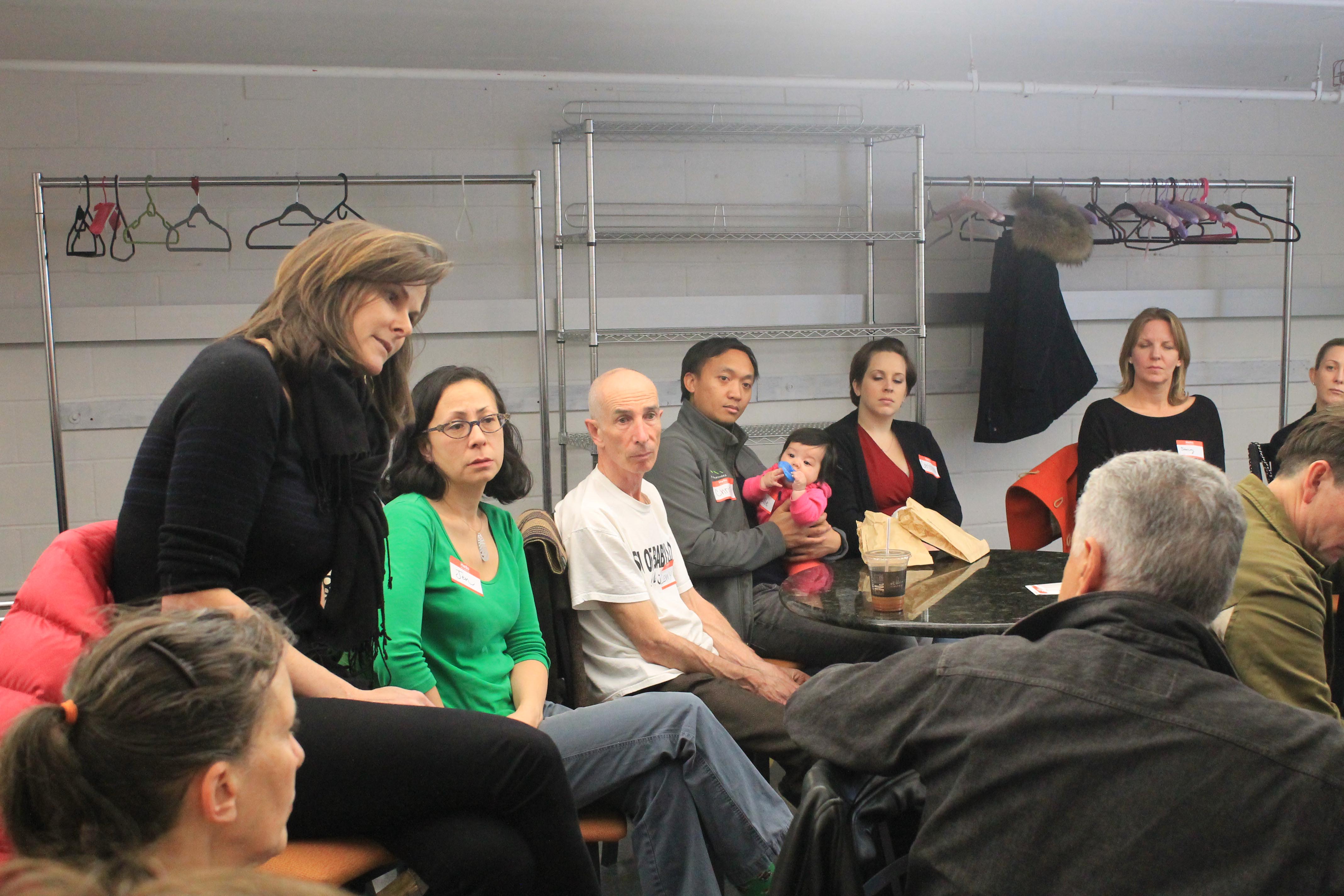 Wendy Chapman, left, one of the leaders of Build Schools Now, listened with other Lower Manhattan parents Tuesday night at the group's meeting. . Downtown Express photo by Zach Williams.