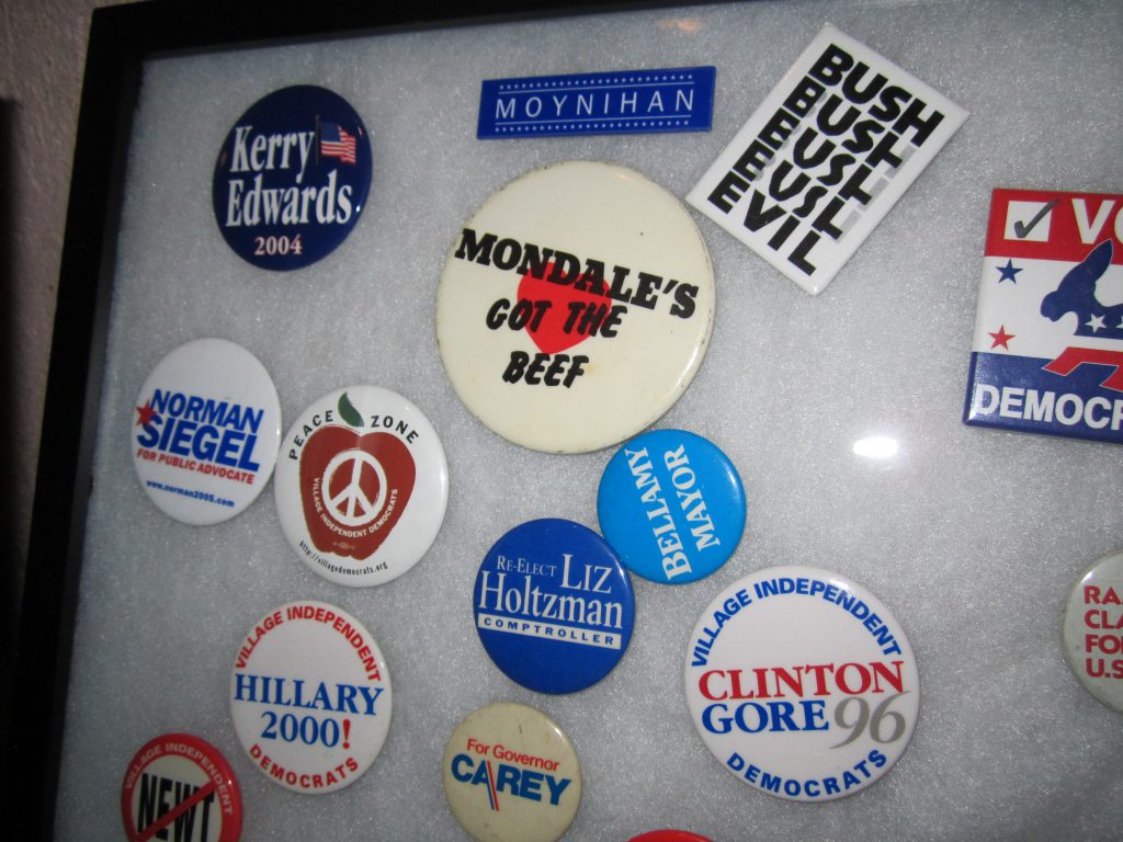 V.I.D.: Sticking it to ’em through the years 5 Political buttons from campaigns past were among the items in a silent auction at Village Independent Democrats' 57th Annual Awards Celebration on Thursday night. Photos by The Villager