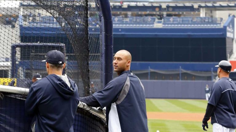 Derek Jeter of the Yankees looks on during batting practice before the home opener against the Baltimore Orioles at Yankee Stadium on Monday, April 7, 2014.