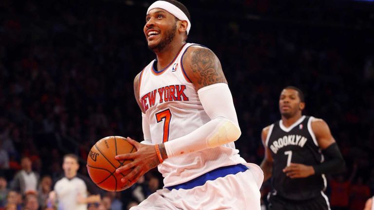 R train tunnel work ahead of schedule 1 Carmelo Anthony #7 of the New York Knicks smiles enroute to an easy first half dunk against the Brooklyn Nets at Madison Square Garden on Wednesday, Apr. 2, 2014 in New York City.