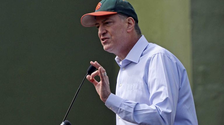 Mayor Bill de Blasio at the Prospect Park Little League Opening Ceremony in Brooklyn on Saturday, April 5, 2014.