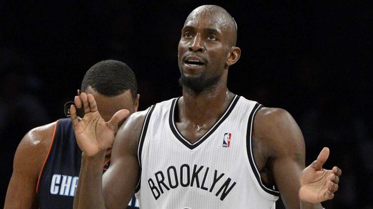 Nets-Heat offers possible glimpse into playoff future 2 Brooklyn Nets forward Kevin Garnett reacts against the Charlotte Bobcats during the second half of an NBA basketball game at Barclays Center on Wednesday, Feb. 12, 2014.