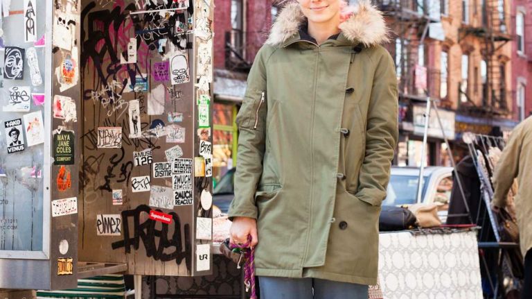 Brooklyn-based singer Oh Land’s standout feature is her ever-changing hair, which is now pink but was blue a few weeks ago. Her jacket is by Yigal Azrouel and her pants and shoes are from Danish designer Day Birger et Mikkelsen.