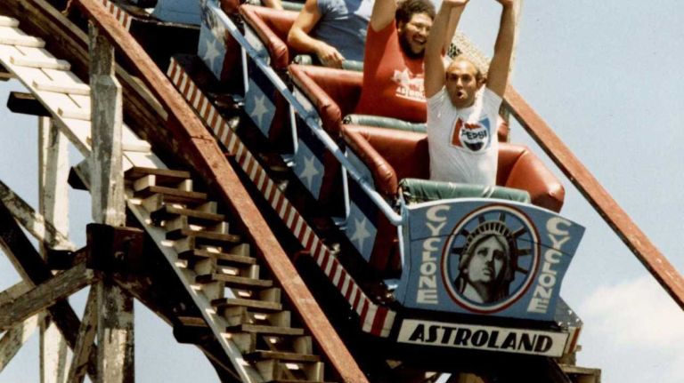 The re-opening of the Cyclone on July 10, 1986, in Coney Island, Brooklyn.