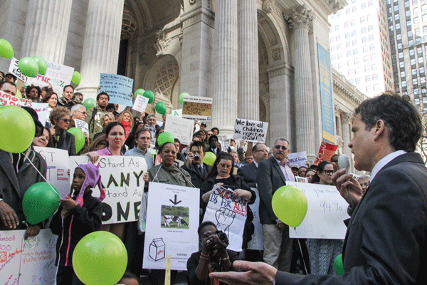 ‘Shame!’ Advocates blast gov, Albany at anti-charter protest 4 The signs said it all at last Thursday’s rally against Albany’s support of charter schools. State Senator Brad Hoylman, above right, was among the politicians who addressed the crowd.