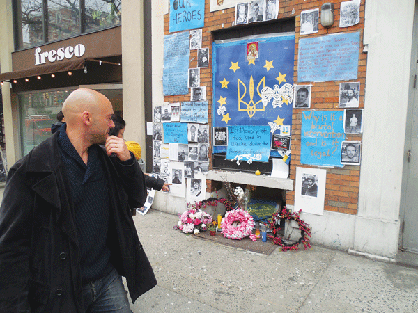 A memorial to the fallen “maidan” protesters on Second Ave. in the East Village.   Photo by GERARD FLYNN