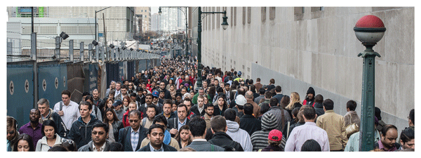  The daily crush of World Trade Center commuters on Vesey St.  Downtown Express photo by Scot Surbeck 