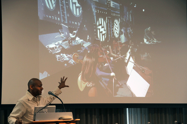 RE/Mixed Redux 5 The iconic DJ Spooky traced the app icon’s rectangular frame back to the record cover sleeve. Photo by Christopher Gorski