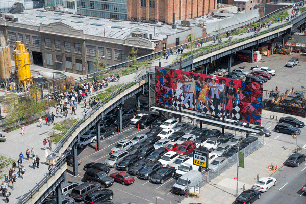 Forums, Receptions, Art & Pie: You’re Invited 2 Faith Ringgold’s “Groovin High” (1986) is on view through June 2, at W. 18th St. & 10th Ave. Photo by Timothy Schenck, courtesy of Friends of the High Line.