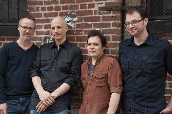 Cellist Erik Friedlander's Bonebridge band will release “Nighthawks” on May 20. From left: Drummer Michael Sarin, Friedlander, bassist Trevor Dunn and guitarist Doug Wamble.  Photo by Katie Kline 