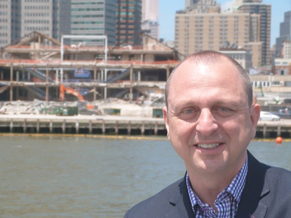 Downtown Express photo by Josh Rogers Architect Gregg Pasquarelli last week with the Pier 17 demolition in the background.