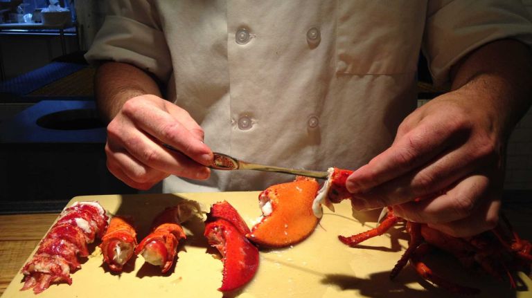 Use the lobster fork to help get the meat out of this part of the claw.