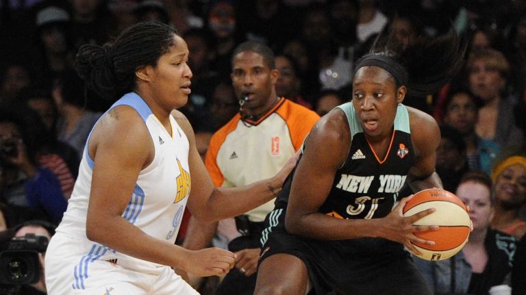 Tina Charles is making an immediate impact for New York Liberty 2 Liberty center Tina Charles is defended by Chicago Sky center Markeisha Gatling in the second half of a WNBA basketball game at Madison Square Garden on Saturday, May 17, 2014.