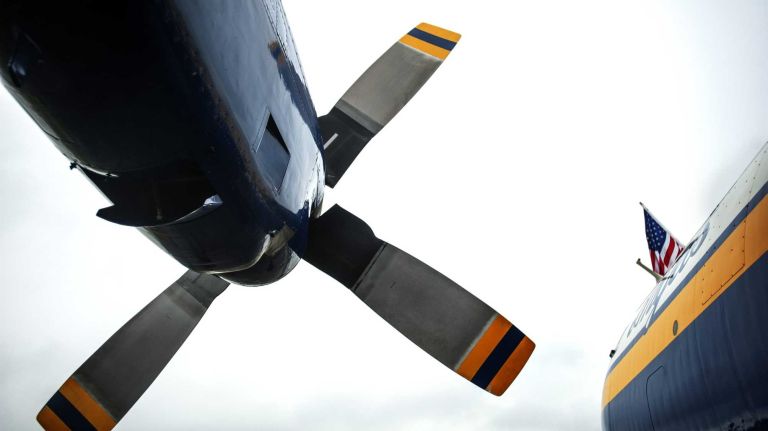 Jones Beach Air Show 2014 31 Fat Albert sits on the tarmac at Republic Airport in Farmingdale on Friday, May 23, 2014.