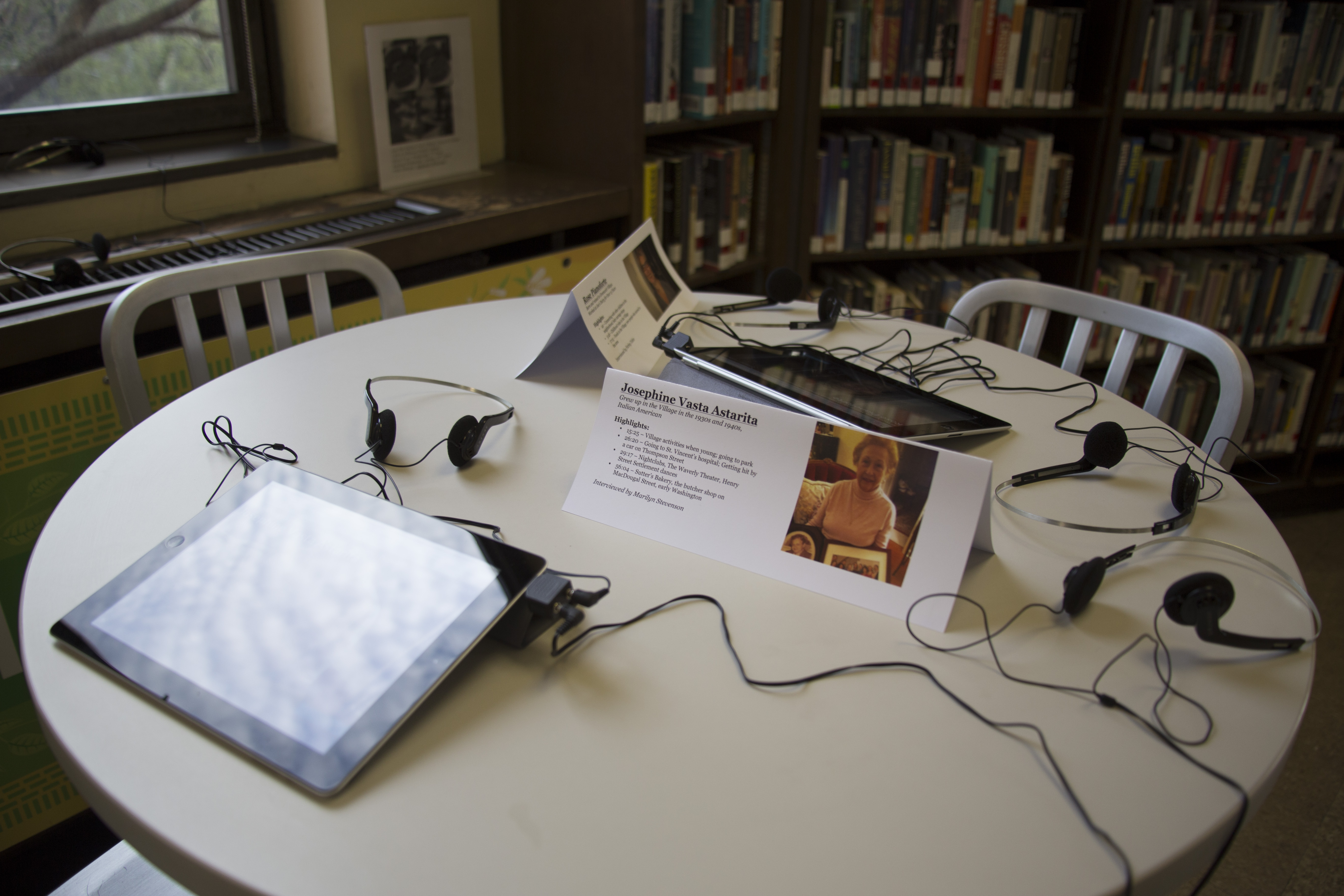 A listening station at Jefferson Market Library for the Village oral history project. Photo courtesy New York Public Library  