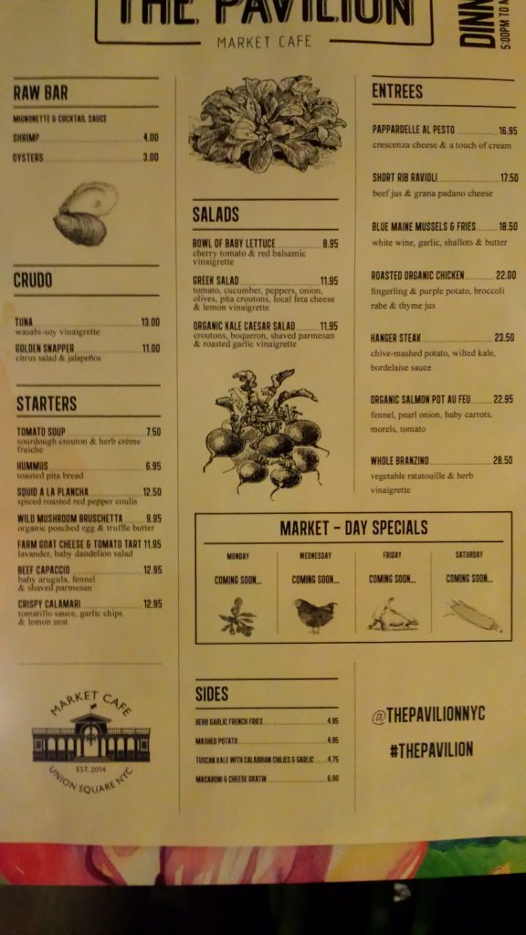 The menu of The Pavilion Market Cafe. It's affordable if you have some "moulah."