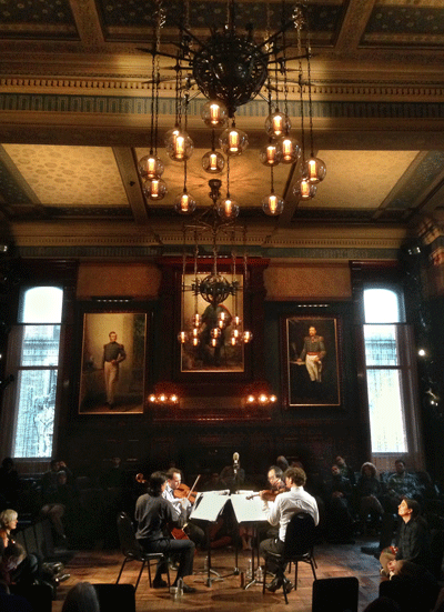 The Flux Quartet midway through their recent performance of Morton Feldman’s marathon “String Quartet No. 2” at the Park Ave. Armory.