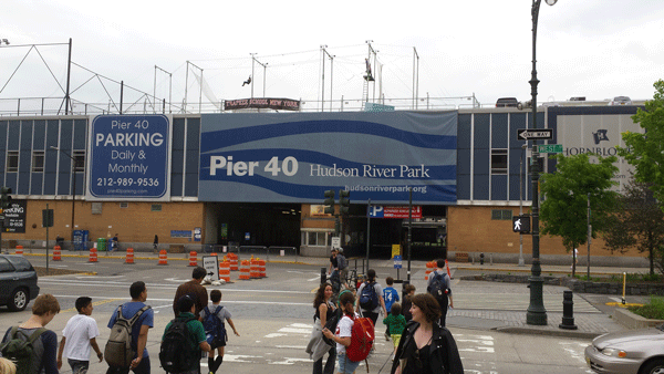Youths and parents are constantly streaming in and out of Pier 40 at W. Houston St., the Lower West Side’s “sports pier.”  Photo by Lincoln Anderson