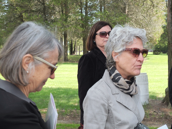 From left, Alice Elliott, Sally Dill and Kathy Donaldson at the Beth Abraham Cemetery in East Brunswick, N.J., for the unveiling of Larry Selman’s funeral stone.    Photos by Melinda Holm