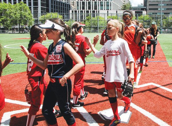 After the game, good sportsmanship prevailed as the teams shook hands.