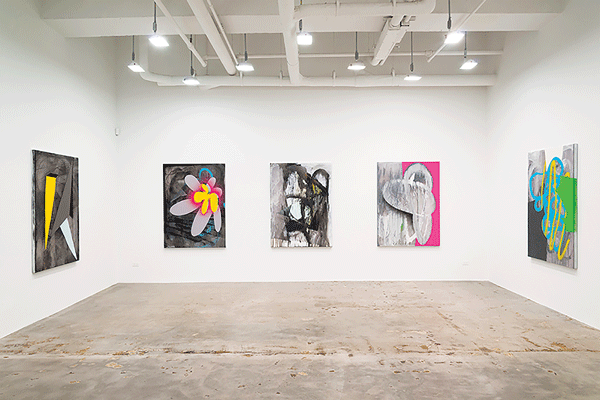 An installation view of Joe Fleming’s “Suckerpunch.” At Mike Weiss Gallery, through June 14.  Courtesy of the artist and Mike Weiss Gallery