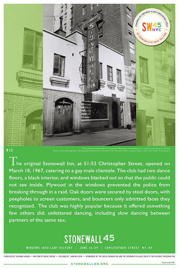 The original Stonewall Inn occupied adjoining storefronts at 51 and 53 Christopher St. Photo by Diana Davies, Manuscripts and Archives Division, The New York Public Library, Astor, Lenox and Tilden Foundations 