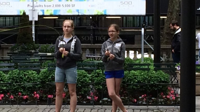 Learn to fish in New York City: Fly fishing lessons offered in Bryant Park, Central Park 2 Helena and Sonia Mersich learn to fish in Bryant Park.