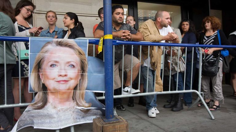 People waiting on line outside Barnes and Noble in Union Square for Hillary Rodham Clinton's book signing on June 10, 2014.