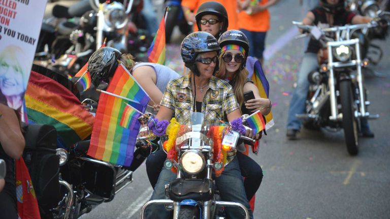 New Yorkers gather in midtown to celebrate the annual New York City Pride Parade on Sunday, June 29, 2014.