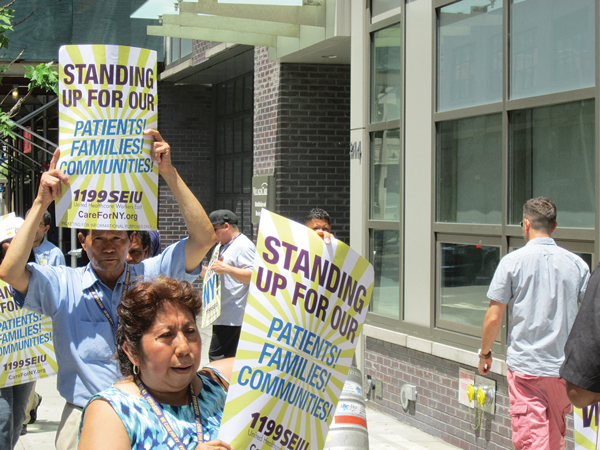 Very vocal outside VillageCare 2 Photo by Lincoln Anderson