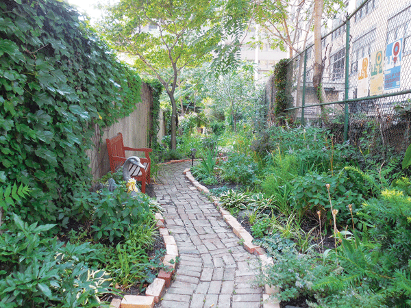  Alice’s Garden, on W. 34th St., is jointly managed by managed by the Hell’s Kitchen Neighborhood Association and the Clinton Housing Development Corp. 
