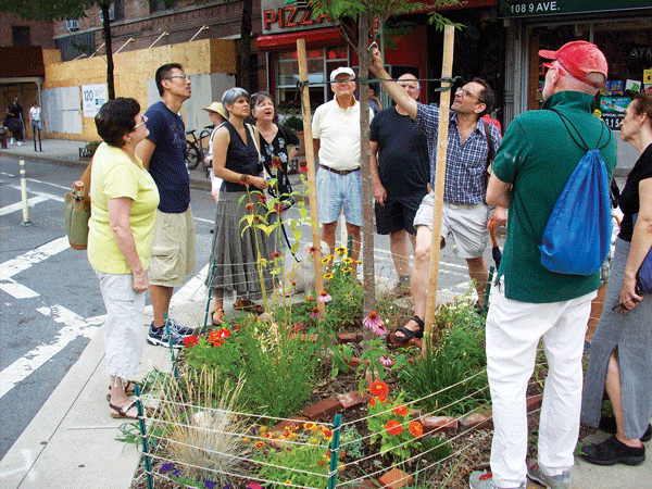 COMMUNITY ACTIVITIES: THE ALL-FREE EDITION 2 Photos by K. Adams Tree steward and Chelsea Garden Club member Paul Bodden (in white shorts, arm extended) discusses the health of a pin oak, on Ninth Ave. & W. 17th St. This year’s Tree Pit Tour starts at 9 a.m. on Aug. 16, at the very place Bodden stands.