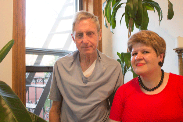 Peter Chaffee, left, and Pauline Grivas, tenants of an E. 18th St. building owned by Steven Croman where Anthony Falconite has allegedly harassed tenants.  Photo by Zach Williams