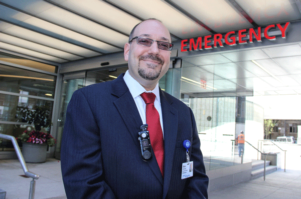 Dr. Alex Hellinger, the executive director of the new Lenox Hill HealthPlex, stood proudly outside of the facility’s Seventh Ave. entrance on its first day open, last Thursday.  Photo by Tequila Minsky