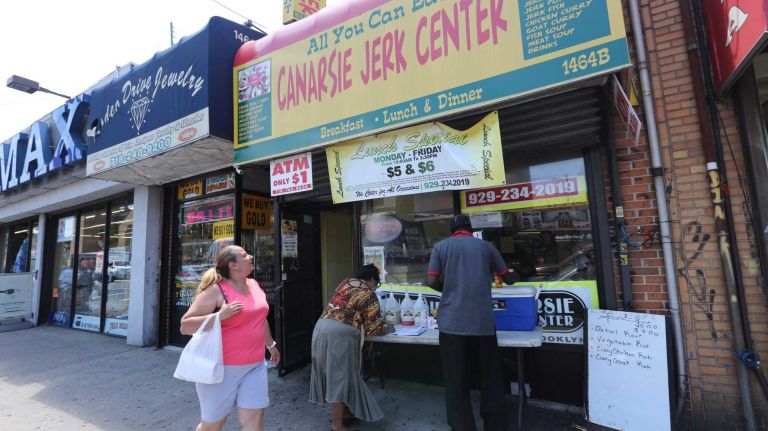 Outside the Cansie Jerk Center at 146B Rockaway Parkway in Canarsie, Brooklyn, Friday July 11, 2014.