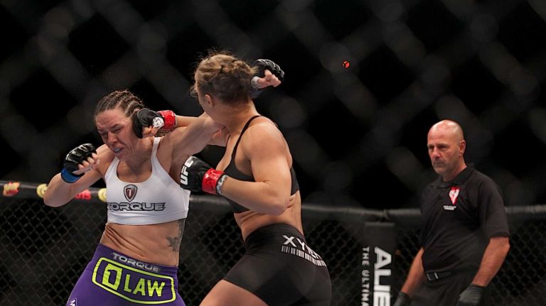 Ronda Rousey needed just 16 seconds to beat Alexis Davis by technical knockout and defend her women's bantamweight title at UFC 175 at Mandalay Bay in Las Vegas on July 5, 2014.