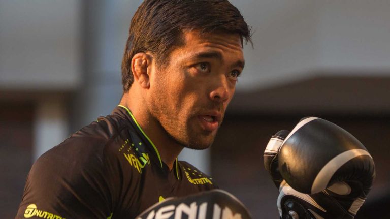 Lyoto Machida trains during UFC 175 open workouts at the Fashion Mall on the Las Vegas Strip on July 2, 2014.