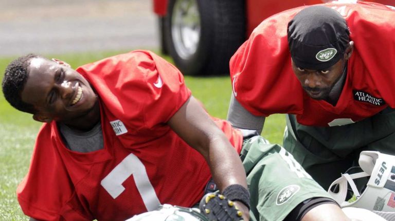 Rex Ryan confident after first Jets practice 2 Jets quarterbacks Geno Smith and Michael Vick drop to the ground exausted after the first day of training camp in Cortland, N.Y. on Thursday, July 24, 2014.