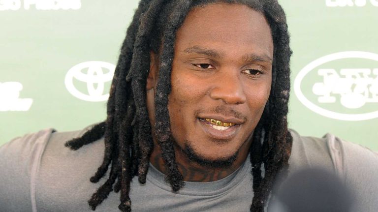 Jets running back Chris Johnson talks to reporters during training camp in Cortland on Tuesday, July 29, 2014.