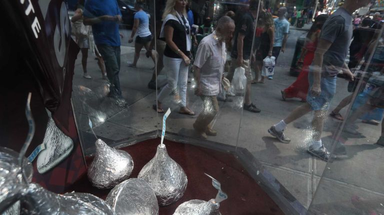 The window at the Hershey Store at 48th and Broadway in the Theater District, Tuesday, July 22 2014. This is for a City Living neighborhood feature on the Theater District.