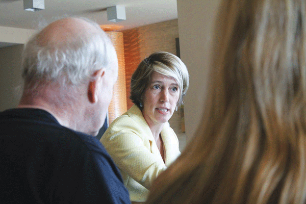 Zephyr Teachout speaking at an endorsement interview with the Jim Owles Liberal Democratic Club at the Caledonia apartment building, on W. 17th St., in Chelsea. The gay political club later voted to support her bid for governor.  PHOTOS by LINCOLN ANDERSON