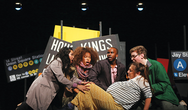 L to R: Geena Quintos, India Carney, Jordan Barrow, Yael Rizowy (laying down) and James Zebooker.  Photo by Dixie Sheridan
