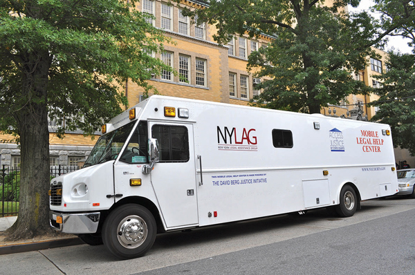 The mobile legal advice vehicle.  COURTESY NYLAG