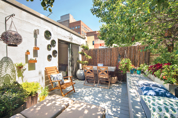 High Line, Meatpacking District, Chelsea Comprise West Side Stretch of Manhattan’s Fastest Changing Neighborhoods 2 Courtesy of Halstead Property The private terrace in a one-bedroom duplex at 443 W. 24th St.