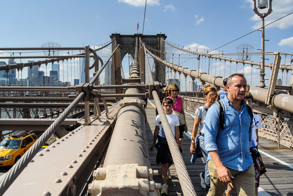 Police Blotter, Week of Aug. 28, 2014 1 Photo by Stefano Giovannini A gate is the only thing keeping thrill-seekers from walking up the Brooklyn Bridge cables to the top of the iconic span, as a Russian tourist did on Sunday.