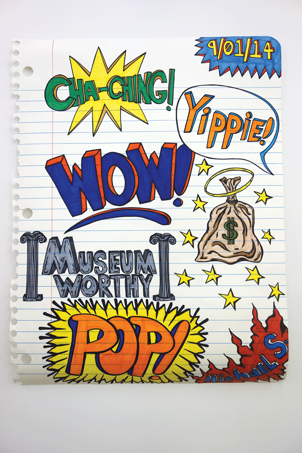 Courtesy of the artist & Freight + Volume Gallery Michael Scoggins. “Explosion Drawing #5” (2014). Marker, prism color on paper.