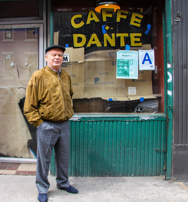 Earlier this year, Villagers were once again feeling agita at the possibility of yet another possible closure, when Caffé Dante — which has been on MacDougal St. since 1915 and is one of the Village’s oldest cafes — was shuttered. But Mario Flotta, above, who has owned the place since 1970, assured it was not closing. “We’re renovating and adding to the menu,” he said, promising to reopen in two to three weeks — and so he did.  Photo by Tequila Minsky