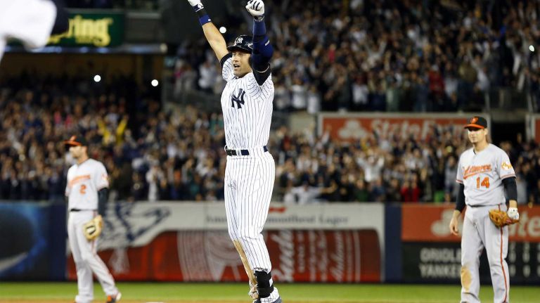 Derek Jeter's final game at Yankee Stadium 107 Derek Jeter of the Yankees celebrates his ninth-inning, game-winning base hit against the Baltimore Orioles at Yankee Stadium on Thursday, Sept. 25, 2014.