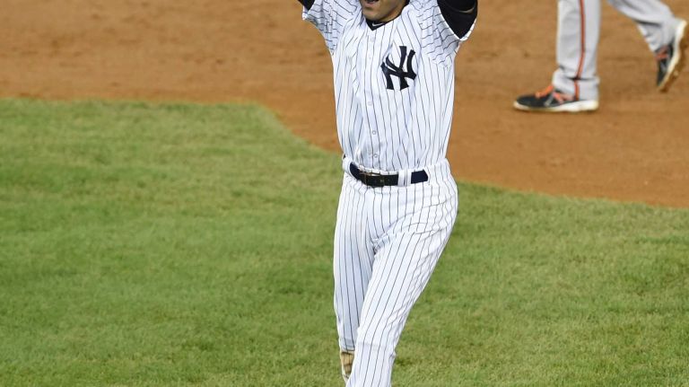 Derek Jeter's final game at Yankee Stadium 114 Derek Jeter of the Yankees celebrates his ninth-inning, game-winning base hit against the Baltimore Orioles at Yankee Stadium on Thursday, Sept. 25, 2014.