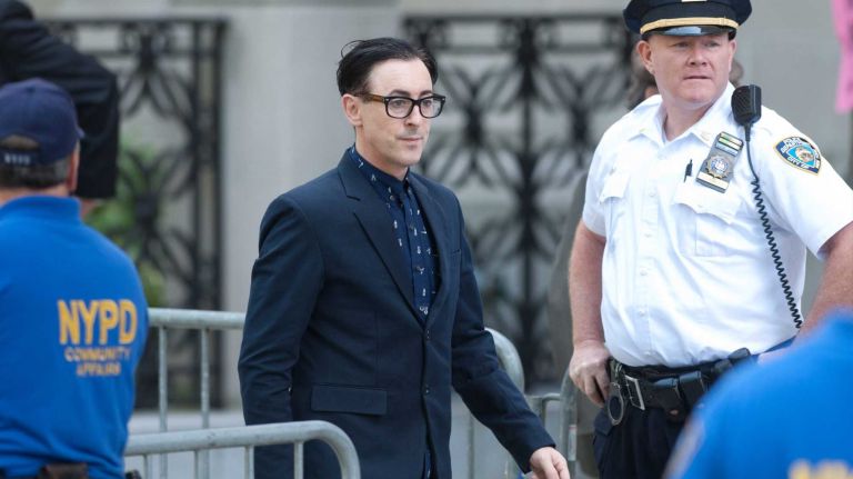 Alan Cumming arrives at Temple Emanu-El in Manhattan before a private funeral for Joan Rivers on Sunday, Sept. 7, 2014.